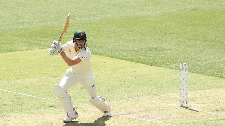 Shaun Marsh bats for Australia in the second Test against India