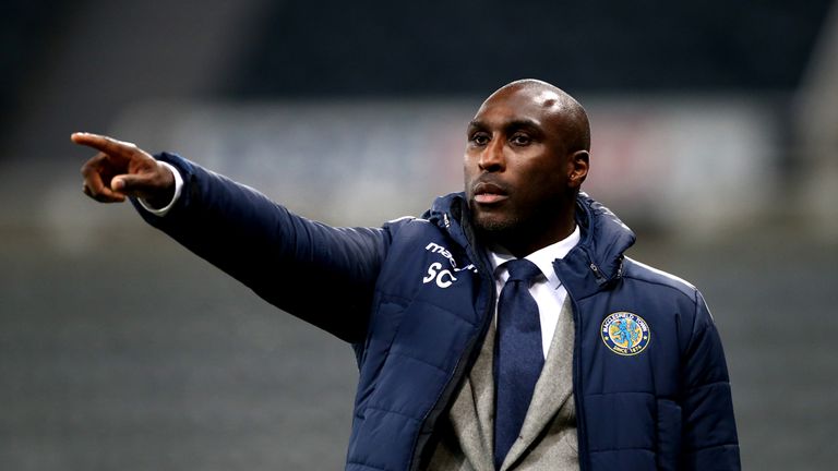Sol Campbell directs his Macclesfield side against Newcastle's youngsters in the Checkatrade Trophy
