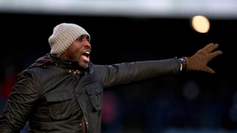 Macclesfield Town manager Sol Campbell during the Sky Bet League Two match at Moss Rose