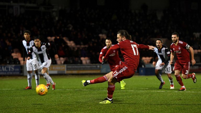 Stevie May scores a penalty for Aberdeen