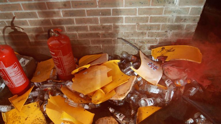 Seats were ripped from the terraces during Tuesday night's game at Vale Park