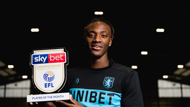 Tammy Abraham of Aston Villa poses for a portrait after winning the Sky Bet Championship Player of the Month Award for November 2018 - Rogan/JMP - 05/12/2018 - FOOTBALL - Bodymoor Heath Training Ground - Tamworth, England.