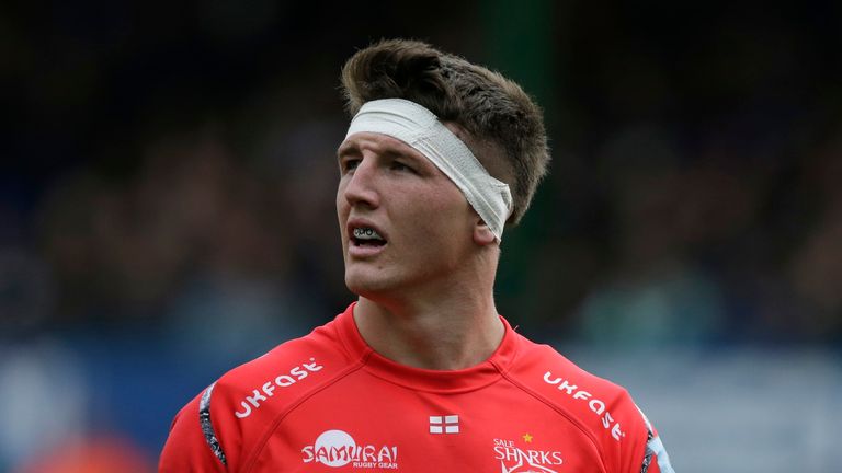Tom Curry of Sale Sharks during the Gallagher Premiership Rugby match between Leicester Tigers and Sale Sharks at Welford Road Stadium on September 30, 2018 in Leicester, United Kingdom.