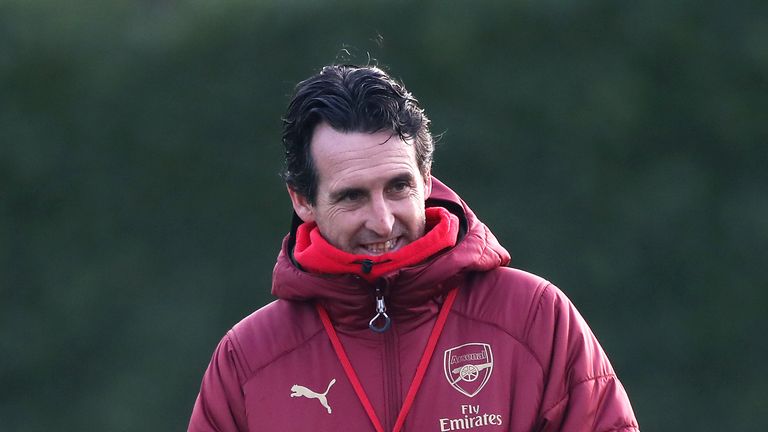 Arsenal head coach Unai Emery during a training session at London Colney