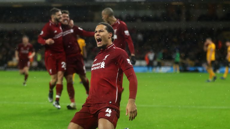 Virgil van Dijk during the Premier League match between Wolverhampton Wanderers and Liverpool FC at Molineux on December 21, 2018 in Wolverhampton, United Kingdom.