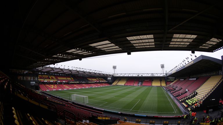 General view inside Vicarage Road ahead of Watford vs Cardiff