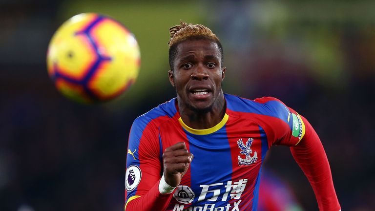 Wilfried Zaha in action vs Cardiff City