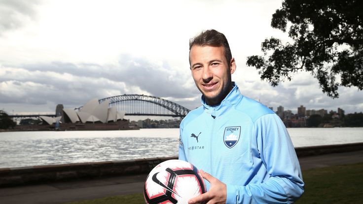 Adam Le Fondre during a Sydney FC A-League media opportunity at Mrs Macquarie's Point on August 23, 2018 in Sydney, Australia.