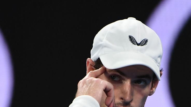 Andy Murray reacts after a point during his men's singles match against Roberto Bautista Agut