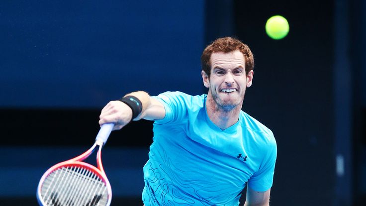 Andy Murray of Great Britian serves during a practice session ahead of the 2019 Australian Open at Melbourne Park on January 06, 2019 in Melbourne, Australia.