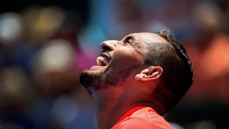 Nick Kyrgios of Australia reacts during his match with compatriot Bernard Tomic on the second day of the Kooyong Classic tennis tournament in Melbourne on January 9, 2019