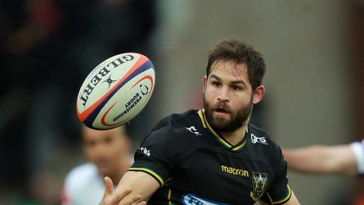 Northampton Saints' Cobus Reinach juggles the ball during his side's Premiership Rugby Cup victory over Leicester Tigers at Franklin's Gardens