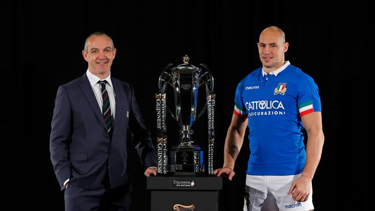 Conor O'Shea and Sergio Parisse at the 2019 Six Nations launch