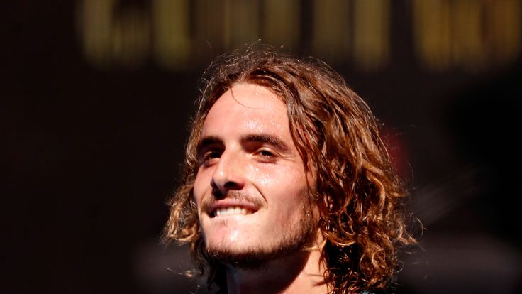 Stefanos Tsitsipas of Greece celebrates after winning match point in his quarter final match against Roberto Bautista Agut of Spain during day nine of the 2019 Australian Open at Melbourne Park on January 22, 2019 in Melbourne, Australia.