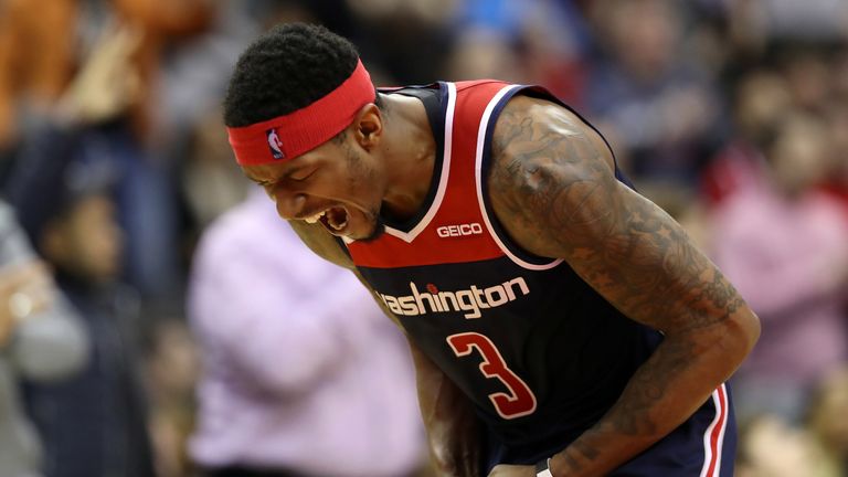 Bradley Beal celebrates a clutch score against Toronto