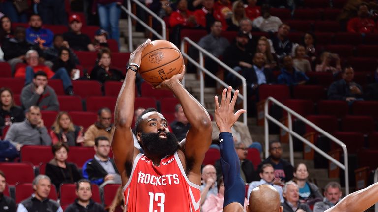 James Harden fires from three-point range against Memphis