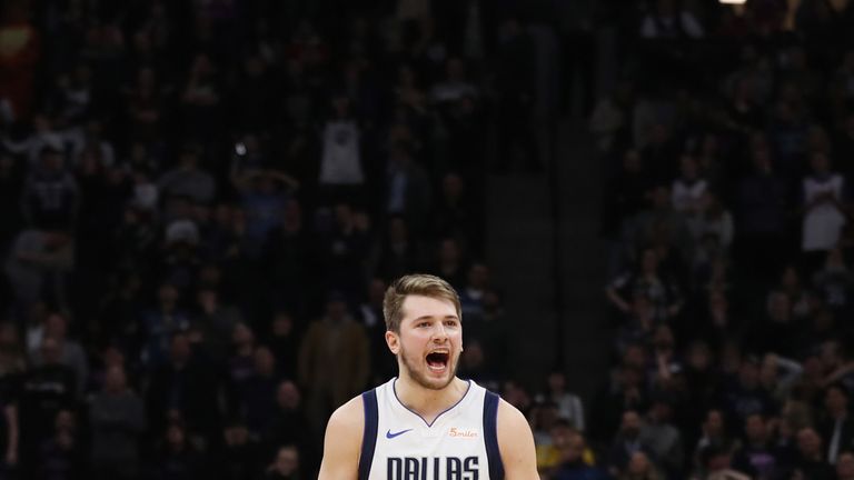 Luka Doncic celebrates his game-winning basket