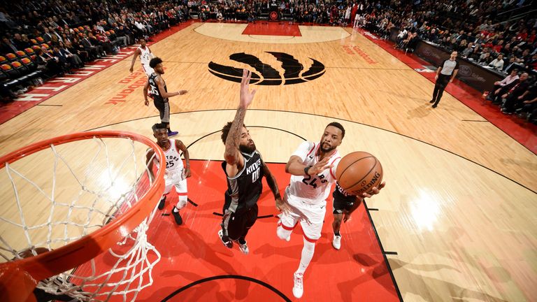 Norman Powell attacks the rim against the Sacramento Kings