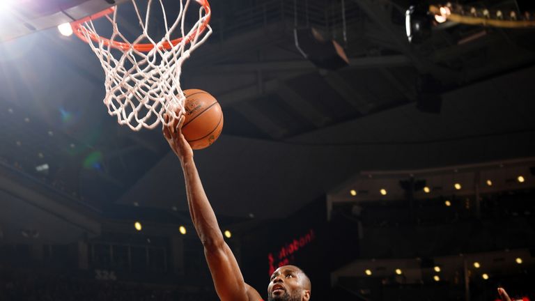 Serge Ibaka converts a lay-up against Sacramento