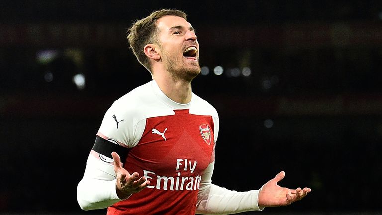 Aaron Ramsey celebrates his goal after coming on as a second-half substitute