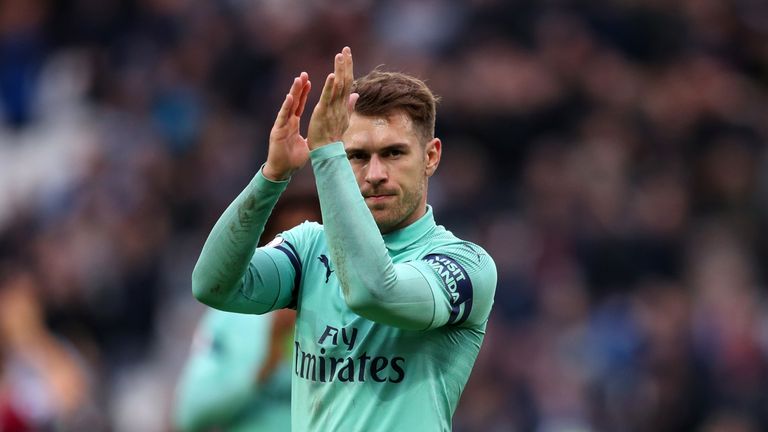 Aaron Ramsey applauds the Arsenal fans after the 1-0 defeat to West Ham