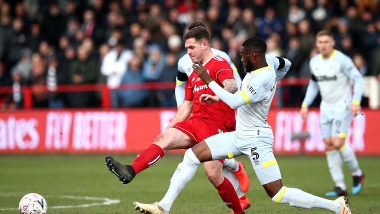  during the FA Cup Fourth Round match between Accrington Stanley and Derby County at Wham Stadium on January 26, 2019 in Accrington, United Kingdom.