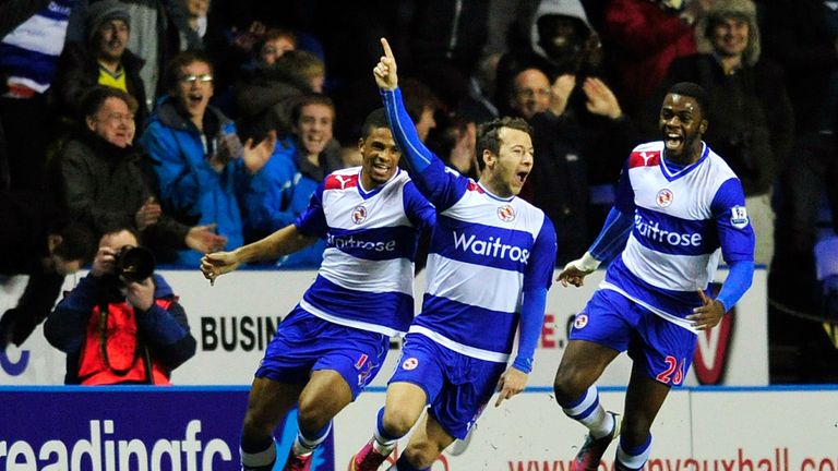 Reading's Adam Le Fondre celebrates after scoring against Chelsea in January 2013