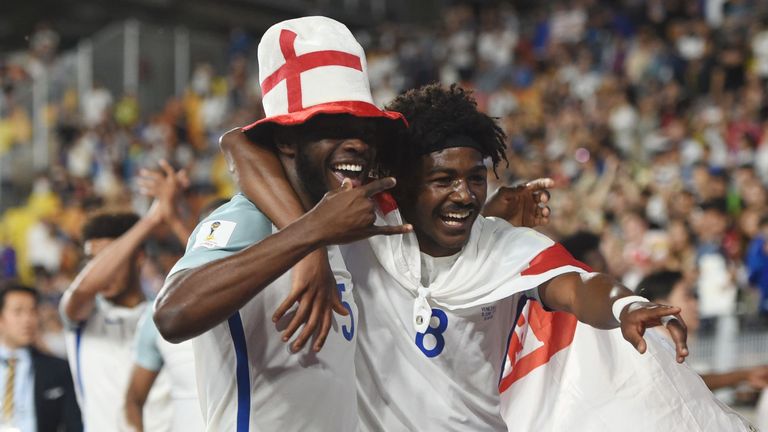 Maitland-Niles (R) was part of the England U20 squad that won the World Cup