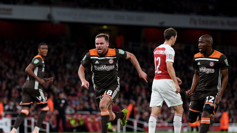 Alan Judge during the Carabao Cup Third Round match between Arsenal and Brentford at Emirates Stadium on September 26, 2018 in London, England