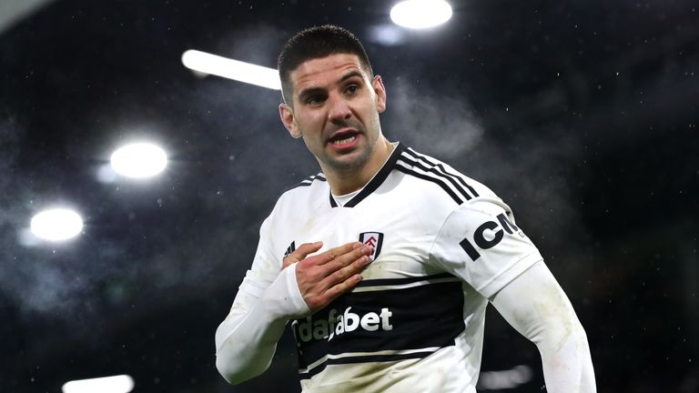 Aleksandar Mitrovic celebrates Fulham's fourth goal scored by Luciano Vietto (not pictured)