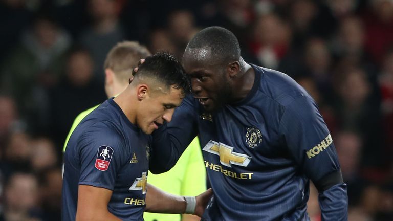 Alexis Sanchez celebrates his opener with Romelu Lukaku