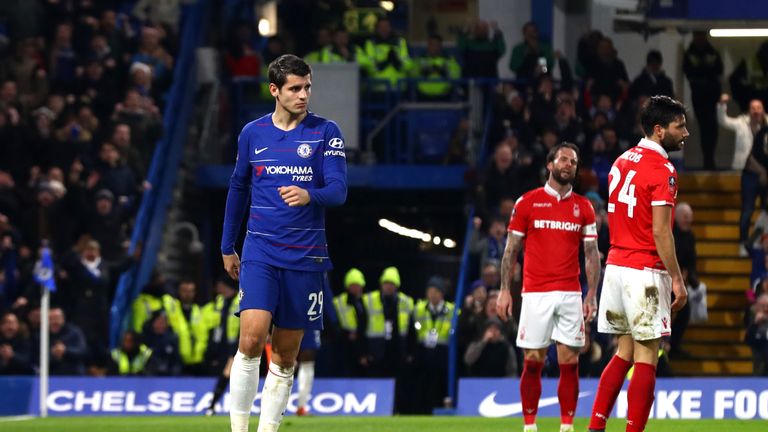 Alvaro Morata during the FA Cup Third Round match between Chelsea and Nottingham Forest at Stamford Bridge on January 5, 2019 in London, United Kingdom.