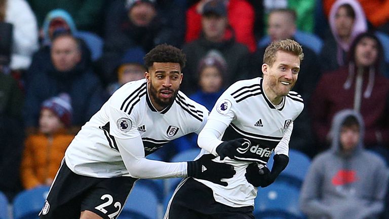 Fulham's Andre Schurrle celebrates scoring his side's first goal of the game