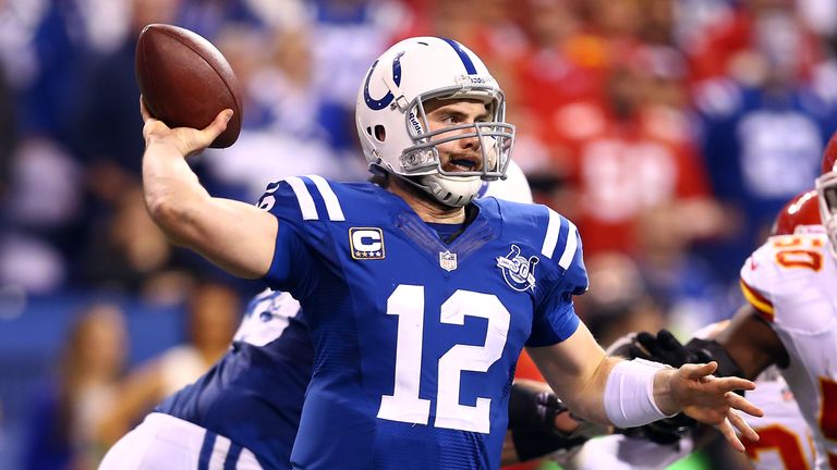 during a Wild Card Playoff game at Lucas Oil Stadium on January 4, 2014 in Indianapolis, Indiana.