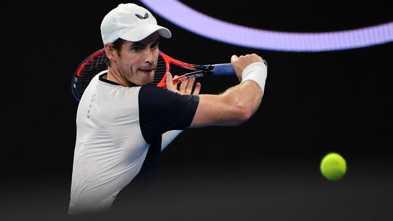 Andy Murray plays a backhand return during his men's singles match against Roberto Bautista Agut