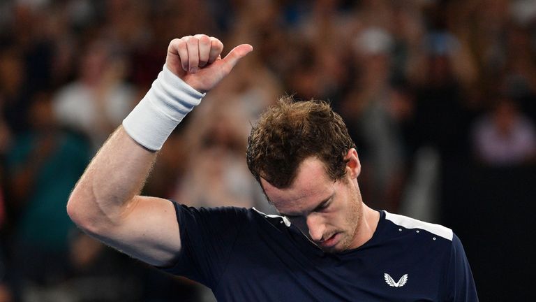 Britain's Andy Murray reacts after defeat in his men's singles match against Spain's Roberto Bautista Agut on day one of the Australian Open tennis tournament in Melbourne on January 14, 2019.