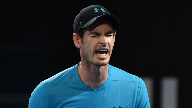 Andy Murray of Britain reacts after a point against Daniil Medvedev of Russia during their men's singles second round match at the Brisbane International tennis tournament in Brisbane on January 2, 2019. 