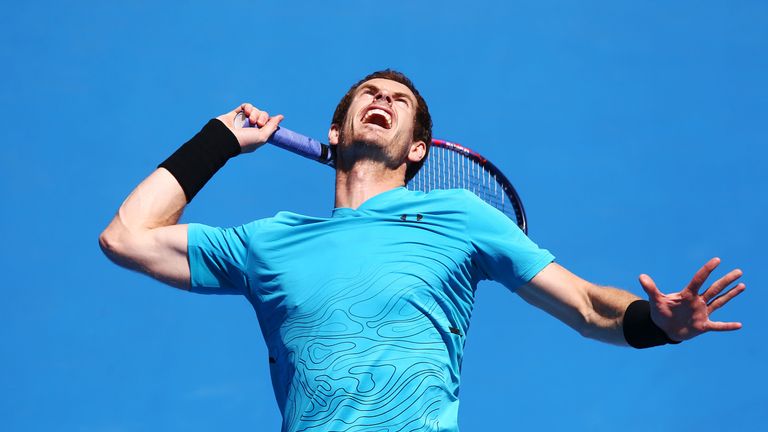 Andy Murray of Great Britian serves during a practice session ahead of the 2019 Australian Open at Melbourne Park on January 06, 2019 in Melbourne, Australia