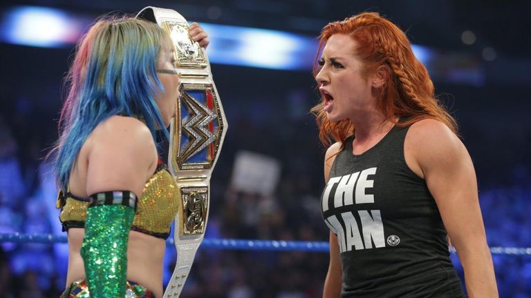 Becky Lynch faces off with Asuka ahead of their match at Royal Rumble
