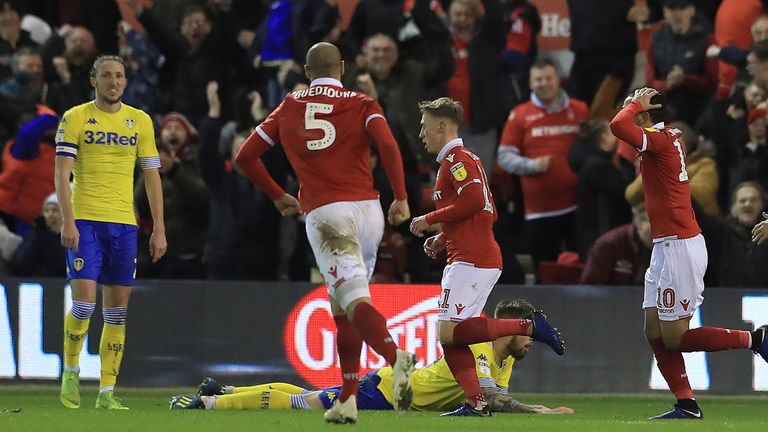 Ben Osborn of Nottingham Forest celebrates his goal