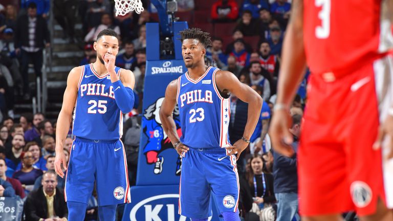 Ben Simmons and Jimmy Butler during the game vs Washington Wizards