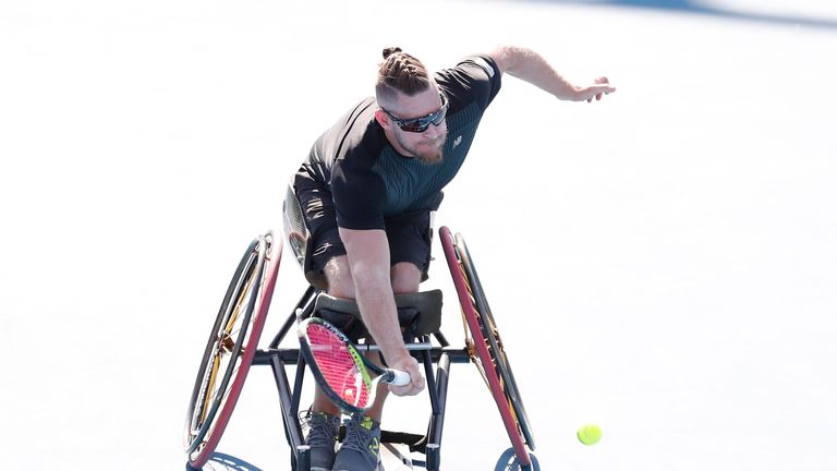 Ben Weekes of Australia serves in his Men's Wheelchair Singles quarter final match against Gustavo Fernandez of Argentina during day 10 of the 2019 Australian Open at Melbourne Park on January 23, 2019 in Melbourne, Australia.