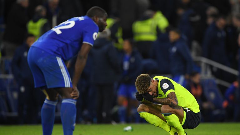 Philip Billing of Huddersfield Town looks dejected after the match during the Premier League match between Cardiff City and Huddersfield Town at Cardiff 