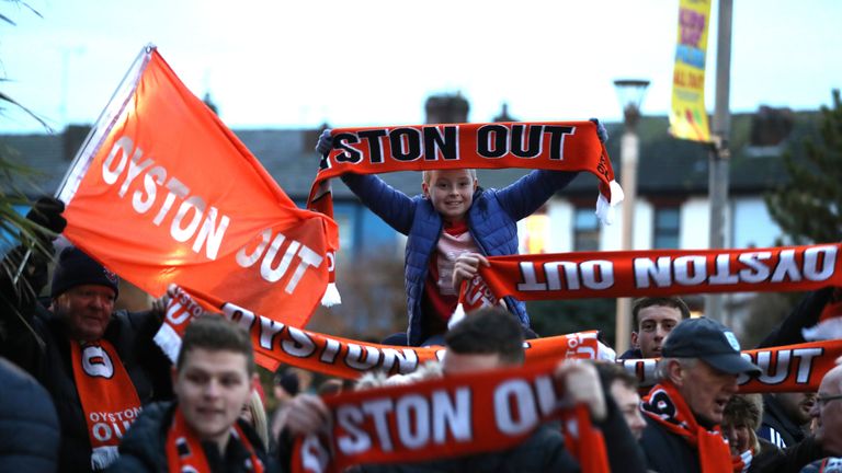Blackpool fans protest at Oystons ahead of FA Cup R3 game with Arsenal
