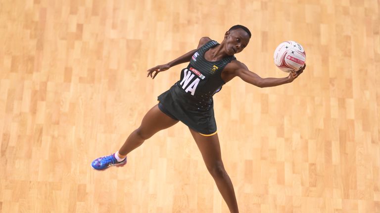 Bongiwe Msomi on South Africa on court during the Netball Quad Series