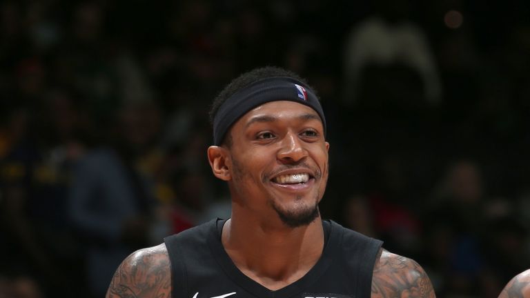 Bradley Beal #3 of the Washington Wizards smiles during a game against the Milwaukee Bucks on January 11, 2019 at Capital One Arena in Washington, DC.