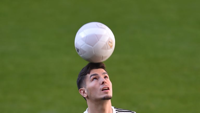 Brahim Diaz during his official presentation at the Santiago Bernabeu Stadium