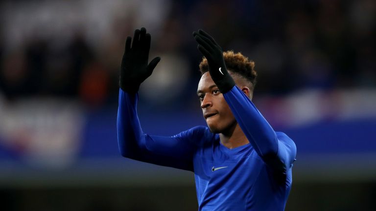 Callum Hudson-Odoi applauds the Chelsea fans after he scored in the 3-0 win over Sheffield Wednesday