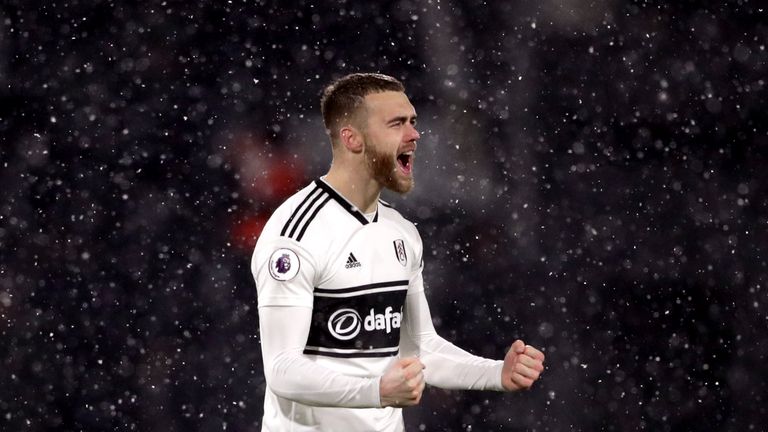 Calum Chambers celebrates scoring Fulham's first goal of the game