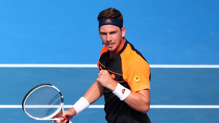 Cameron Norrie of Great Britain celebrates after winning his quarter final match against Taylor Fritz of USA during the ASB Classic at the ASB Tennis Centre on January 10, 2019 in Auckland, New Zealand